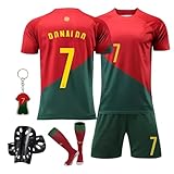 Pardofelis Fußball Trikot für Kinder, Trikot Nr. 7 Fußballtrikots Fussball T-Shirt Shorts Socken und Schienbeinschoner Set, Outdoor Football Jersey für Junge Anzug (Rot Grün, 22)