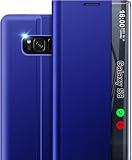 Qissy Handyhülle für Samsung Galaxy S8, klare Sicht, luxuriöse, schlanke S8-Hülle mit Ständer, Leder, harte Polycarbonat-Klapphülle, stoßfeste Schutzhülle für Samsung S8 5G, B