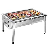 SunJas Picknickgrill Edelstahl Holzkohlegrill Kleiner Grill Holzkohle Tragbare Cmapinggrill Abnehmbare BBQ Grills für Outdoor Garten Party, 40 x 28 x 21,5