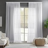 Deconovo Gardinen Transparent Vorhänge für Schiene mit Kräuselband Wohnzimmer Schlafzimmer, 229x140 cm(HöhexBreite), Weiß, 2er S