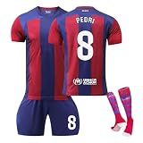 Barcelona 23/24 Neue Saison Hause/Auswärts Fußball Trikots Shorts Socken Set für Kinder/Erwachsene, Nr.8 Pedri, Fussball Jersey Trainingsanzug für Junge H