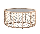 Dehner Kaffeetisch Venezia, Beistelltisch Outdoor/Indoor, ca. Ø 77 cm, Höhe 40 cm, Aluminium/Glas/Korbgeflecht, Natur/grau/schw