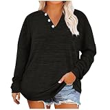 Lässiges Damen-Shirt, Rundhalsausschnitt, Übergrößen, Pullover, Tops, langärmelig, Knopfleiste, V-Ausschnitt, bequem, übergroße Hemden, Baseball-Tunika, Tops, schulterfrei, lose Blusen, Schwarz , 5XL