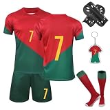 Fußball Trikot Kinder,Fußballtrikots Fussball T-Shirt Shorts Fussball Trikot Kinder Set mit Schienbeinschoner Socken Schlüsselanhänger für Jung