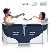 Kiseely 140cm Tragbare Faltbare Badewanne für 2 Personen, Große Familie SPA Mit Effizienter Umstellung Von Heißer und Kalter Temperatur - 140cm X 60cm X 55cm (Milch Stil)