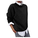 Graceyo Pullover Damen 2 in 1 Optik Langarmshirt Elegante Loose Freizeit Winterpullover Sweatshirt Casual Rundhals Langarm Longshirt Tunika Top Shirt Lang Pulli Winterpulli Sweater Lässige L