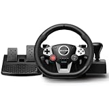 VooFun Racing Wheel, Gaming Lenkrad Kompatibel für PC/ PS4/ Switch/ PS3/ Xbox One/Xbox 360, PC Lenkrad mit Pedalen, 270 Grad, Programmierbare Tasten, Vibrationen Feedback, Schw