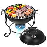 TOKTOO Tragbarer Holzkohlegrill mit einstellbarem Gebläse, Ø 44cm BBQ Grill mit Deckel, Grillrost und Thermometer, Kohlegrill für Barbeque Camping, Terrasse, Garten, Charcoal g