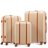FERGÉ Kofferset 3 teilig Hartschale Milano Reisekoffer Trolley-Set (Handgepäck, L, XL) 3er Set Hartschalenkoffer Roll-Koffer 4 Rollen, Reisen leicht gemacht 100% ABS Champag