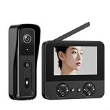 CWOQOCW Smart Video Gegensprechanlage Türklingel, Video-Türklingel, 4,3 Zoll Display, drahtlose Zwei-Wege-Audio-Kamera, wiederaufladbarer Akku, Heimsicherheit (schwarz)