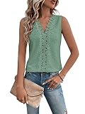 GORGLITTER Spitzen Oberteile Damen Tank Top Mit V Ausschnitt Spitzentop Elegant Tshirt Mit Öse Stickerei Sommer Top Locker Minzgrün M