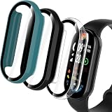 Hianjoo Hülle Kompatibel mit Xiaomi Mi Band 9, Rundum PC Schutzhülle und Displayschutz, Schutzfolie Kompatibel mit Xiaomi Smart Band 9 - [3 Stück] Klar+Schwarz+Grü