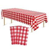 Bouiexye 4 Stück Einweg Tischdecken 137 x 274 cm Tischdecke aus Kunststoff rot weiß kariert Rechteckige Tischabdeckung Gartentischdecke für Gastronomie Party Hochzeiten Grillen Picknick
