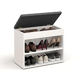 KOMTO Schuhbank mit Sitzfläche - Schuhregal Bank mit Stauraum Weiß 60 x 48 x 32 cm Kleiner Schuhschrank mit Sitzbank Flur Bank Garderobenbank S
