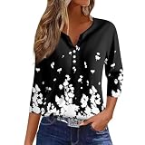Blusenshirt Damen Langarm Bluse Hellblau 3/4-Shirt-T-Shirt-Oberteile Schwarzes Shirt 3/4 Arm Mit FlüGeläRmel Longshirt Schwarz S