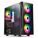 CiT Flash ARGB PC-Gaming-Gehäuse, Micro-ATX, 4 x 120 mm ARGB-Regenbogen-Lüfter im Lieferumfang enthalten, gehärtetes Glas, LED-Taste, Unterstützung für 8 Lüfter, Wasserkühlung bereit | Schw