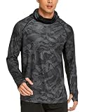 PINSPARK UV Shirt Herren Sport Tshirts UPF 50+ UV Sonnenschutz Langarmshirt Hoodie Kapuzenpullover mit Daumenloch Rashguard Atmungsaktiv Surfen Angeln Wandern Top Schwarz XXL