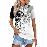 LINGHAOEU Top Maedchen Tailliert Blusentops Kurzärmliges Baumwolle mit Knopfleiste Atmungsaktiv Pullover Frau Frühling Mode BlüMchen V Ausschnitt Ski Weiß
