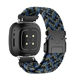 Weich Nylon Armband für Fitbit Versa 4/Versa 3/Sense/Sense 2 Ersatzarmband, Verstellbarer Metallschnalle Elastisch Geflochtene Atmungsaktiv Uhrenarmband Kompatibel mit Fitbit Versa 4 Armband (1,M)