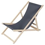 Melko Strandstuhl aus Holz Holzliegestuhl klappbar Campingstuhl Faltliege Sonnenliege Anthrazit Strandliege tragbar Campinglieg