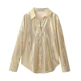 Damen Frühling Metallic Anzug-Gelb Shirt-M