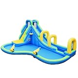DREAMADE Aufblasbare Hüpfburg Wasserpark mit 2 Rutsche & Spielpool & Wasserpistolen & Kletterwand, Wasserrutsche Outdoor, Wasserspielcenter mit Planschbecken, fürKinder 4-12 Jahre, 478x366x242