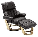 Robas Lund Relaxsessel Calgary mit Hocker, bis 130 kg belastbar, drehbarer Fernsehsessel mit Liegefunktion, Echtleder braun, Gestell H