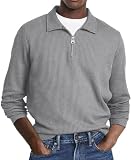 Langarm T-Shirt Herren Leichte Casual Atmungsaktiv Mode T-Shirts Klassisch Revers Einfarbig Basic Shirt D-Grey M