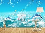 XLMING Cartoon Blauer Himmel Weiße Wolken Klavier Delfin 3D Tapete Premium Strukturierte Seide Speisesaal Arbeitszimmer Wohnzimmer Schlafzimmer Sofa TV Wand-250cm×170