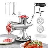 VEVOR manueller Fleischwolf Hand Fleischwolf 304 Edelstahl, 4,5 & 8 mm Schneidplatten, manuelle Fleischmaschine mit Wurstrohr, geeignet für Fleisch Gemüse Schleifen und Wurstfüllung Silb