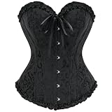 Korsage Damen Schwarz - Corsage Damen Bustier Korsett Top Gothic Vintage Korsage übergröße Vollbrust Corsette Spitze Up Dessous Boned Overbust Corset Bluse Frauen Bridal Wäsche Halloween Fasching