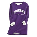 CCOOfhhc Damen Gefüttert Pullover Winter Warm Unterhemd Rundhal Fleecepulli Plüsch Sweatshirt Ohne Kapuze Thermounterwäsche Langarm Teddy Gefütterte Gemütlich Pullover Vintage Ob