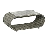 Dehner Lounge Tisch Avani, Beistelltisch mit Glasplatte, 107 x 53 x 46 cm, Kunststoffgeflecht/Aluminium, g