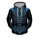 Beokeuioe Skelett Druck Sweatshirt Halloween Cosplay Outfits Herren Kapuzenpullover Oversize Hoodie mit Kapuze Sweatjacke Entsetzen Bedruckt Oberteile Langarmshirt B