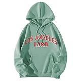 HOOUDO Sweatshirt Damen Mit Kapuze runder Ausschnitt, lockeres Sweatshirt, lässig, langärmliges Pullover-Sweatshirt Grobstrickjacke (Green, M)