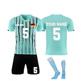 Personalisierte Fussball Trikot mit Namen Nummer und Team Logo Kinder, Fußball Trikot Shorts Socken Set Jungen, Trik