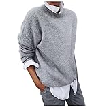 Graceyo Pullover Damen 2 in 1 Optik Langarmshirt Elegante Loose Freizeit Winterpullover Sweatshirt Casual Rundhals Langarm Longshirt Tunika Top Shirt Lang Pulli Winterpulli Sweater Lässige L