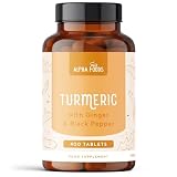 Curcuma Tabletten 2500mg | 400 Kurkuma Tabletten | Curcumin mit schwarzem Pfeffer & Ingwer | Hochdosiert | Vegan | Alternative zu Kurkuma Kapseln | Alpha F