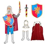 Funnlot Ritter Kostüm Kinder, Faschingskostüme Kinder Jungen 7Pcs Set Ritter Karneval Kostüm Kinder Mittelalter Ritterkostüm für Karneval Fasching S(3-4 Jahre)