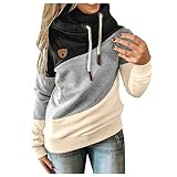 riou Sweatshirt mit kontrastierenden Einsätzen, für Damen, langärmlig, robust und bequem, mit Kordelzug, Mantel mit Sporttasche, modisch, originell, Pullover, Herbst/Winter, 0004-negro, 50