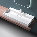 Mai & Mai Waschbecken Col19 Weiß Matt Aufsatz-Waschbecken Hänge-Waschtisch inkl. Ablaufgarnitur Gussmarmor Rechteckig Waschplatz 1 Armaturenloch Breite: 100