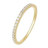 Zakk Eternity Ring Damen Ewigkeitsringe Vorsteckring Schmal Silber 925 Zirkonia Gelbgold Vergoldung Verlobungsringe Eheringe Trauringe Memoire Ring(Gelbgold,46 (14.6))