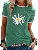 Dresswel Damen-T-Shirt, Sonnenblumen-Motiv, Rundhalsausschnitt, kurze Ärmel, Sommer-Top Gr. M, grü