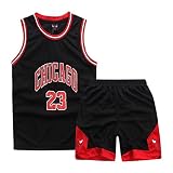 ISOVNUS Basketball Trikot Set für Jungen - 2-teilig: Ärmelloses Sport Top & Kurze Hose, Kinder Basketball Outfit (9-10 Jahre, XL, Schwarz)