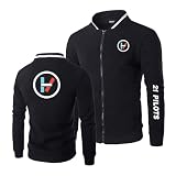 KGQSHFVF Herren-Sweatshirts Für 21 Piloten Weite Mäntel Mit Reißverschluss Sportjacken Mit Grafik Keine Kapuze Sportbekleidung Stehkragen Oberbekleidung-Black||XXL