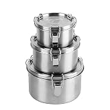 nicelock 3 Stück Brotdose Edelstahl Lebensmittelbehälter Meal Prep Boxen Erwachsenen Lebensmittelbehälter Salat Snackbox Kinder Lunchbox Stapelbare Wiederverwendbare 200 + 450 + 750