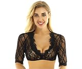 Bluse Dirndlbluse, 40/42 L Kann auch ohne Dirndl getragen Werden schwarz, Spitze Lange Ärmel modern, tolles Geschenk, Kurze Bluse, extravagant, Tracht, Trachtenbluse (40/42, schwarz)
