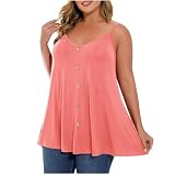 Narnhuci Tank Top Damen GroBe GröBen V Ausschnitt Oberteile Button Down Trägertop Oversize Einfarbig Tanktops Ärmellose Cami Shirt Sommer Casual Tops für Mollige Frauen Sommertop