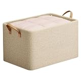 Generisch Faltbare Kleideraufbewahrung Box, Schlafzimmer Aufbewahrungsbox, Aufbewahrungsbox mit Verstärktem Tragegriff, Stoffboxen für Bettdecken Kleidung Decke (Beige, 47 x 28 x 20 cm)