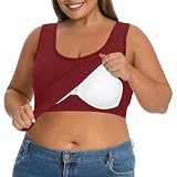 Top mit Integriertem BH Sport Tank U Ausschnitt Große Größe S-5XL Gepolstert Tank Tops Bequeme BH-Hemdchen Ohne Bügel Ärmellose Spaghetti Top Tanktop mit Integriertem BH Hemd mit Cups (Wine, XL)